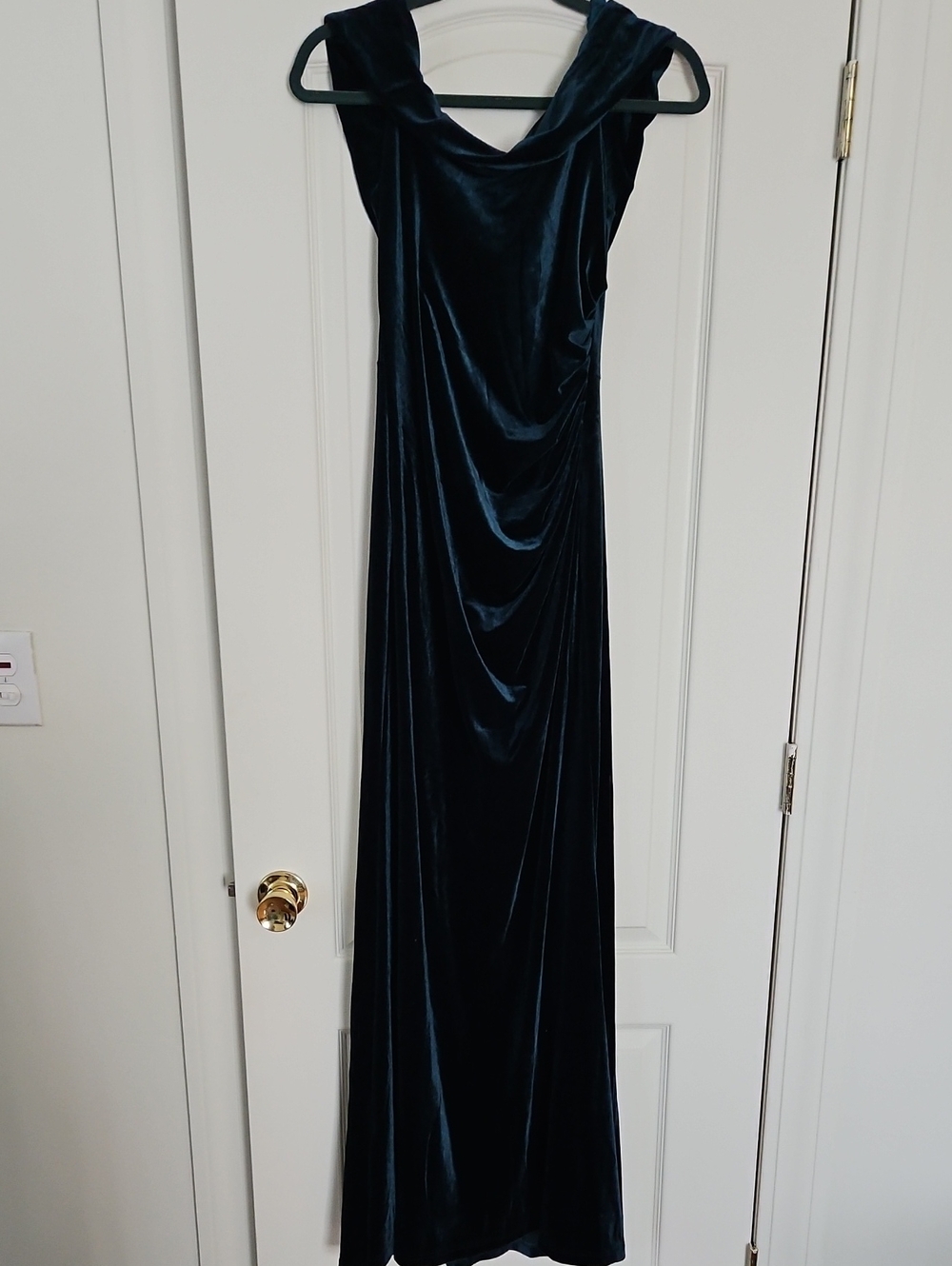 Luxe Emerald-Teal Velvet Cowl Neck Maxi Dress